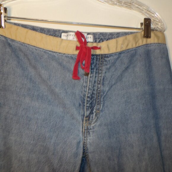 Vintage 90s Tommy Hilfiger Boot Cut Drawstring Flare Leg RollTab Hems Jeans Sz 6 - Picture 2 of 8